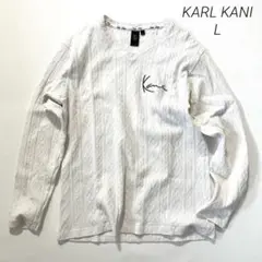 【美品】KARL KANI ケーブルニット風 Vネックカットソー 刺繍 サイズLのサムネイル