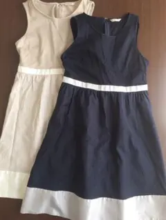 FRAY I.D ノースリーブワンピース2着セット　ベージュ 白／紺ネイビー白