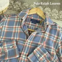 ポロラルフローレン 現行✨　マドラスチェック　刺繍　ネル生地　青×ピンク