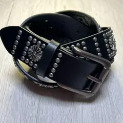 スタッズベルト　菊　黒　ベルト　ブラック ウエスタン　PUレザー　 y2k