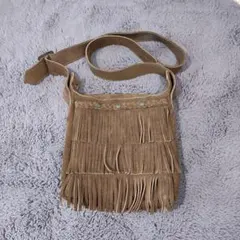 本革スエード フリンジ ショルダーバッグ