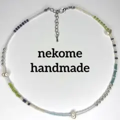 デザインビーズネックレス　グリーン　フェアリーグランジ　パール