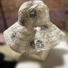 花柄　バケットハット クリーム色