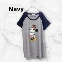 ネイビー　ミニーマウス Tシャツ 【L】グレー　ゆったりめのサムネイル