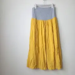 美品　マタニティ　ロングギャザースカート　ストレッチウエストゴム　灰黄　Lサイズのサムネイル