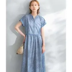 チェックフラワーVネックワンピース