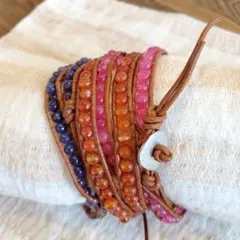 皮紐ビーズブレスレット 3色セット  b12