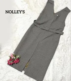 NOLLEY'S 【美品】ベージュ アースカラー 格子Vネックワンピース 上品