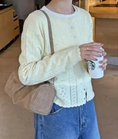 【新品】アイレットフリルニットカーディガン Discoat イエロー 黄色