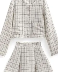 GRL ノーカラージャケット×ミニスカートツイードチェック柄セットアップ