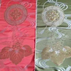 朱色・鶯色生地 はぎれ【2点売り】