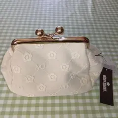 MARI POINT アイボリー　モノグラムチュールレース　がま口ポーチ