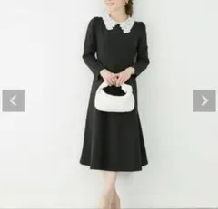 未使用級美品 レース襟付き ネイビー 長袖ワンピース Liala×PG