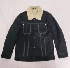 ボア襟付き黒レザージャケット