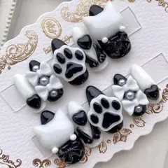 ネイルチップ 量産型 地雷 サブカル 天使界隈 黒 白 猫 肉 リボン ハート