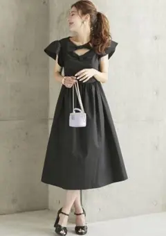 美品】OBLI オブリ オレンジバックリボンワンピース 花 総柄 バック