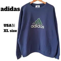 90s USA製 adidas アディダス トレーナー スウェット ネイビー