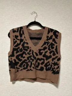 SHEIN レオパード柄 ニットベスト Vネック