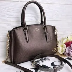 未使用☆COACHコーチ 2wayチェーンショルダーバッグ ブラウン レザー