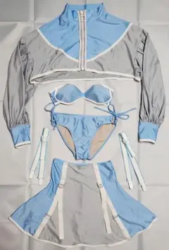 M企画 チャイナエプロン 2点セット 白青 レーストップス コスプレ　ハロウィン 即日発送】ロングチャイナドレスコスプレセット【ハロウィン2点セット