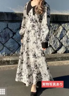 GRL 花柄 ボリュームスリーブフレアワンピース　実物写真あり