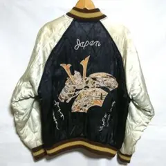 Houston ヒューストン/90sスカジャン ブラック×アイボリー 龍 L Houston ヒューストン スカジャン L 別珍 リバーシブル サテン