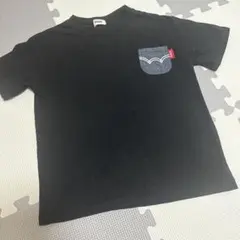 EDWIN 黒 Tシャツ 130cm デニム風ポケット　保育園　男の子のサムネイル