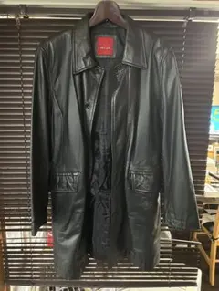 dual ブラック レザー ロングコート L