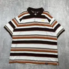 Dickies ボーダー 半袖ポロシャツ 2XL 茶白 ビッグサイズ 古着