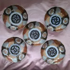 古伊万里 金襴 染錦 色絵 窓絵 中皿 5枚 骨董 21センチ アンティーク