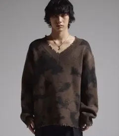 【GRANCY】 スプレーダメージVネックウールニット　Sサイズ