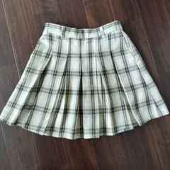 ピンクラテ ベージュ チェック プリーツスカート　М150cm
