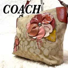 COACH ワンショルダーバッグ 花モチーフ シグネチャー ピンク フラワー