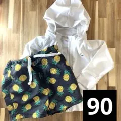 Petit main ラッシュガード、パイナップル柄水着セット　90