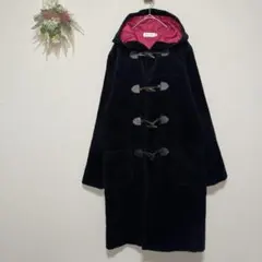 ミルクフェド【XS】コーデュロイダッフルコート ロング 裏地派手 ブラック