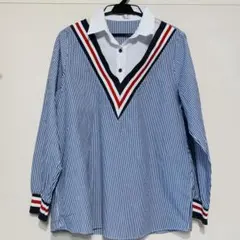 1枚でおしゃれ！ストライプシャツ Vネック ニットベスト 紺 白 赤
