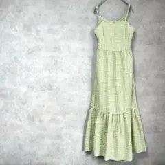 ディスコート　ロングワンピース　キャミソール　ギンガムチェック　バックリボン