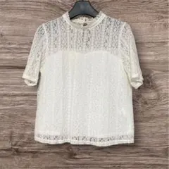 総レース ハイネックブラウス 白 上品 フェミニン M