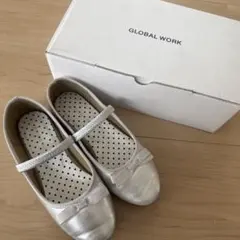 【19cm】GLOBAL WORK フォーマルシューズ　シルバー　リボン 人気