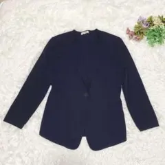a.1749【コルディア】ニットジャケット ネイビー 無地 大人スタイル