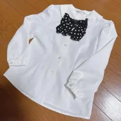 ホワイト 長袖ブラウス ドット柄リボン付き　CHOPIN deux １２０㎝　女