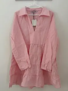 ZARA ティアードシャツワンピース ピンク 長袖