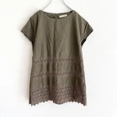 C1016 Studio Clip 花柄　刺繍　半袖　トップス　カーキ　可愛い