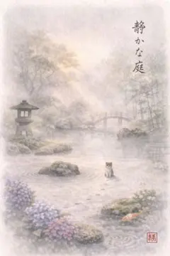 【3枚で1200円】☆静かな庭 水彩画 猫