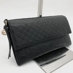 【極美品✨】グッチ 長財布 マイクロシマ GG フラップ インターロッキング 黒