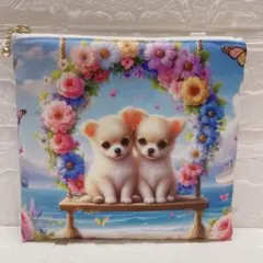 フラットポーチ　ハンドメイド　ブランコ　チワワ　両面パネル生地