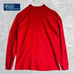 ポロ ラルフローレン モックネック 刺繍ロゴ ロンT ハイネック 古着 レッドのサムネイル
