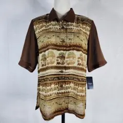 美品 Vintage 総柄シアー半袖シャツ ブラウス ペイズリー柄 花柄 M