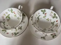 値下げ　ウエッジウッド　ワイルドストロベリー　ティーカップ＆ソーサー2客セット