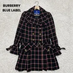 【美品】バーバリーブルーレーベル チェック柄 ウールコート 金ボタン 38